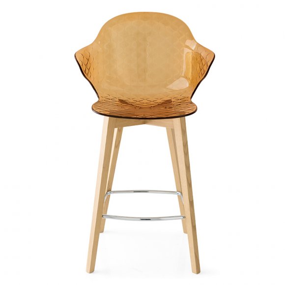 Saint Tropez Ergonomic-Polycarbonate-Seat Stool Wood Base
