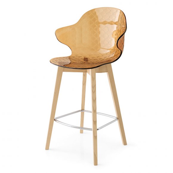 Saint Tropez Ergonomic-Polycarbonate-Seat Stool Wood Base