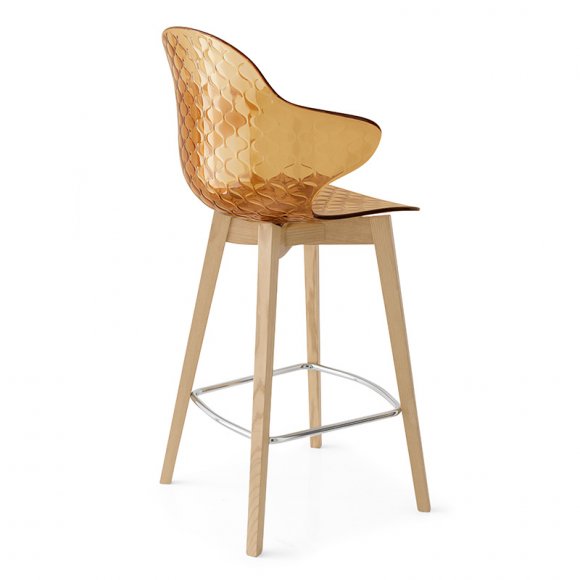 Saint Tropez Ergonomic-Polycarbonate-Seat Stool Wood Base